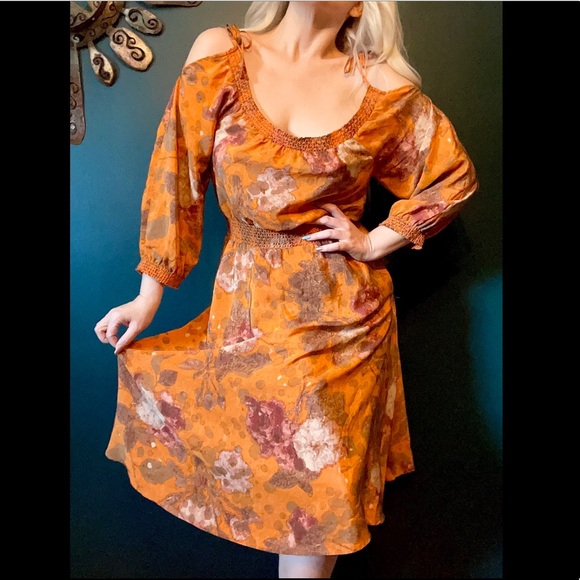 Anthropology silk rust-orange peasant dress - Picture 1 of 3